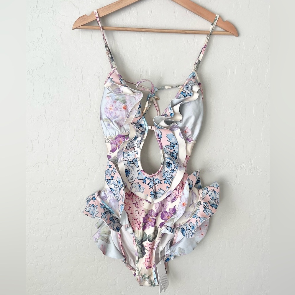 ZIMMERMAN Halliday Waterfall Frill One Piece swimsuit floral NEW US 8 - Picture 8 of 15